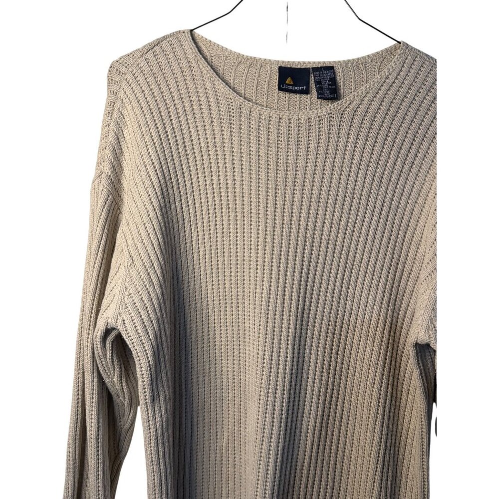VTG Li2Sport Womens Large Sweater Knit Mocha Linen Blend Ribbed Crew Neck Beachy